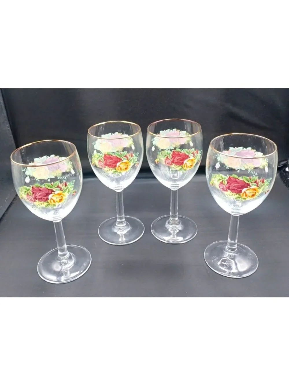 Royal Albert Old Country Roses Set of 4 Wine Glasses Water Goblets 7.5
